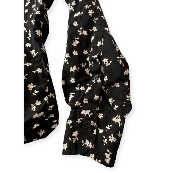 Nili Lotan Libby Floral-print Button-down Shirt In Ivory/black Floral, Size L - Picture 10 of 14